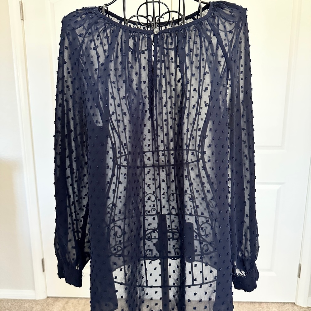 J. Crew Navy Sheer Blouse with Textured Dots